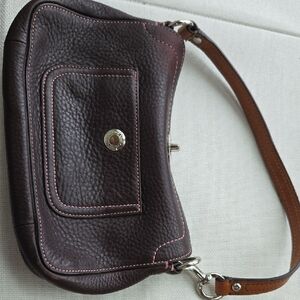 Coach Brown Leather Wristlet with Pink Accents